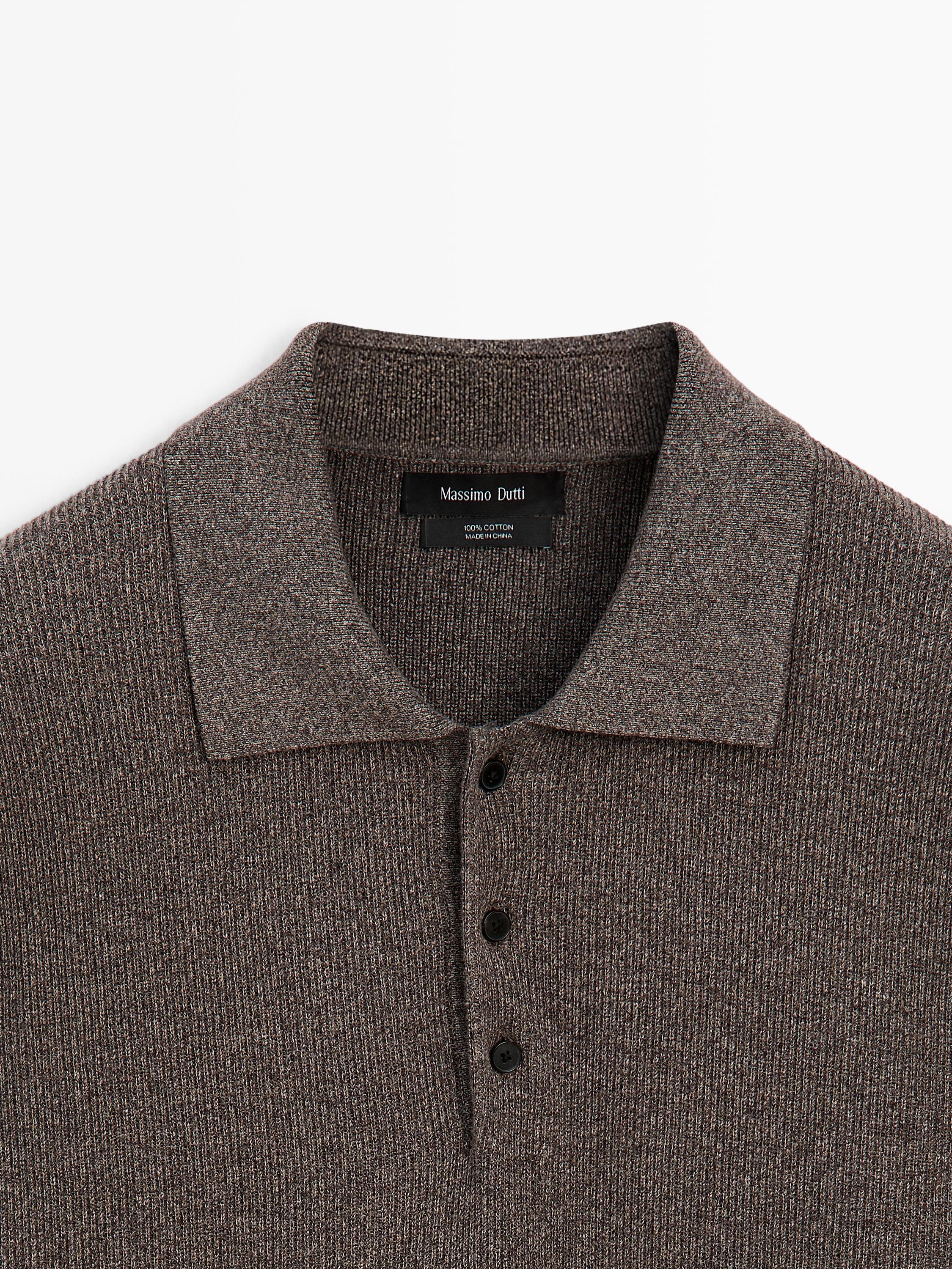 Cotton knit polo sweater with button details